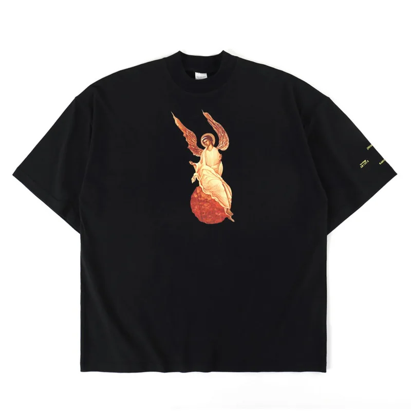 

2020 New Street hip hop Angel print loose Casual Short Sleeve wash used cotton T-shirt BF half sleeve