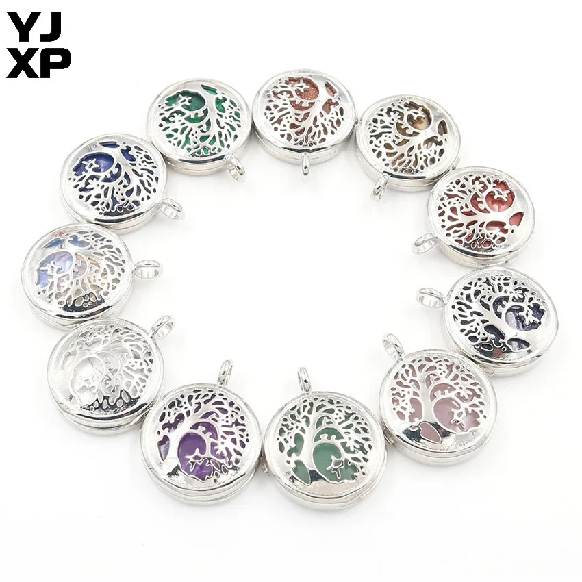 YJXP полые Древо жизни Подвески натуральные кристаллы аметиста камни медальон