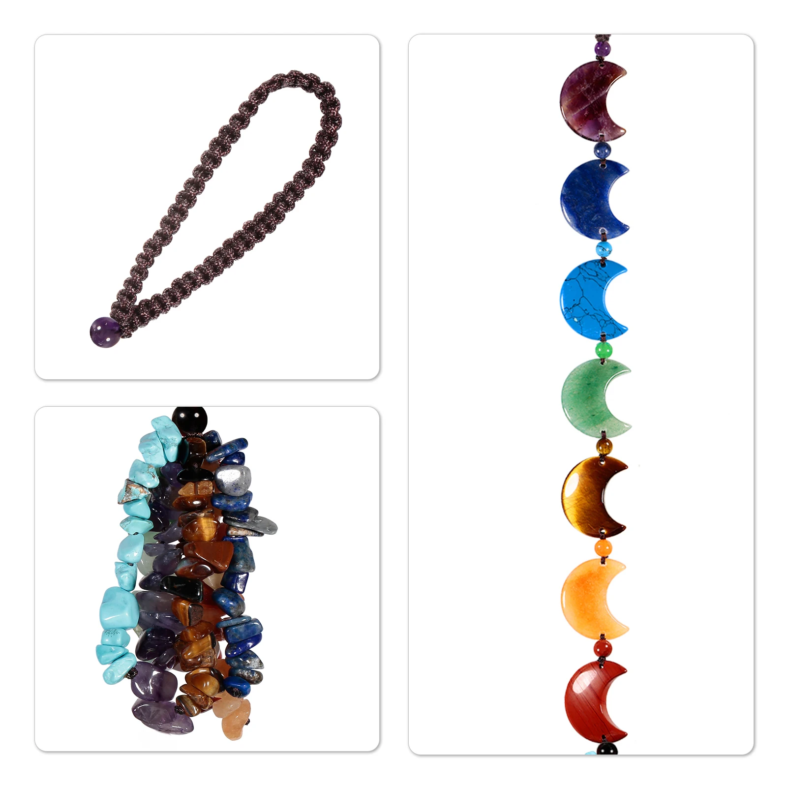 TUMBEELLUWA Healing 7 Chakra Stone Moon Wind Chimes Natural Amethyst Wall Window Car Hanging Ornaments Room Decor