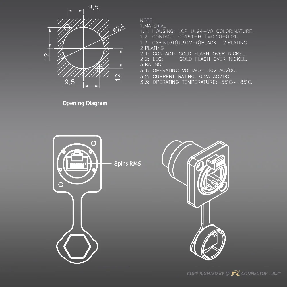 1 шт. водонепроницаемый коннектор PRJ45 прямоугольный и прямой гнездовой разъем для