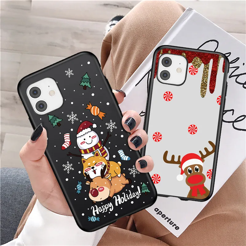 

Christmas Santa Claus Phone Case For iPhone 11 12 13 Mini Pro Max 7 8 Plus X XR XS Max SE2020 Cute Cartoon Snowman Soft Cover