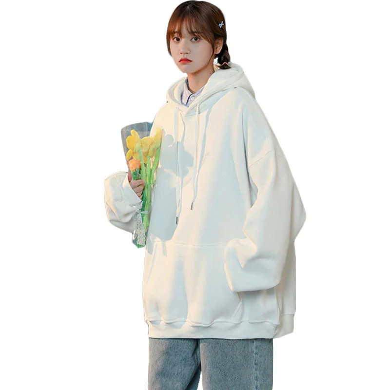 Толстовка Женская хлопковая оверсайз тонкий свободный белый пуловер в Корейском