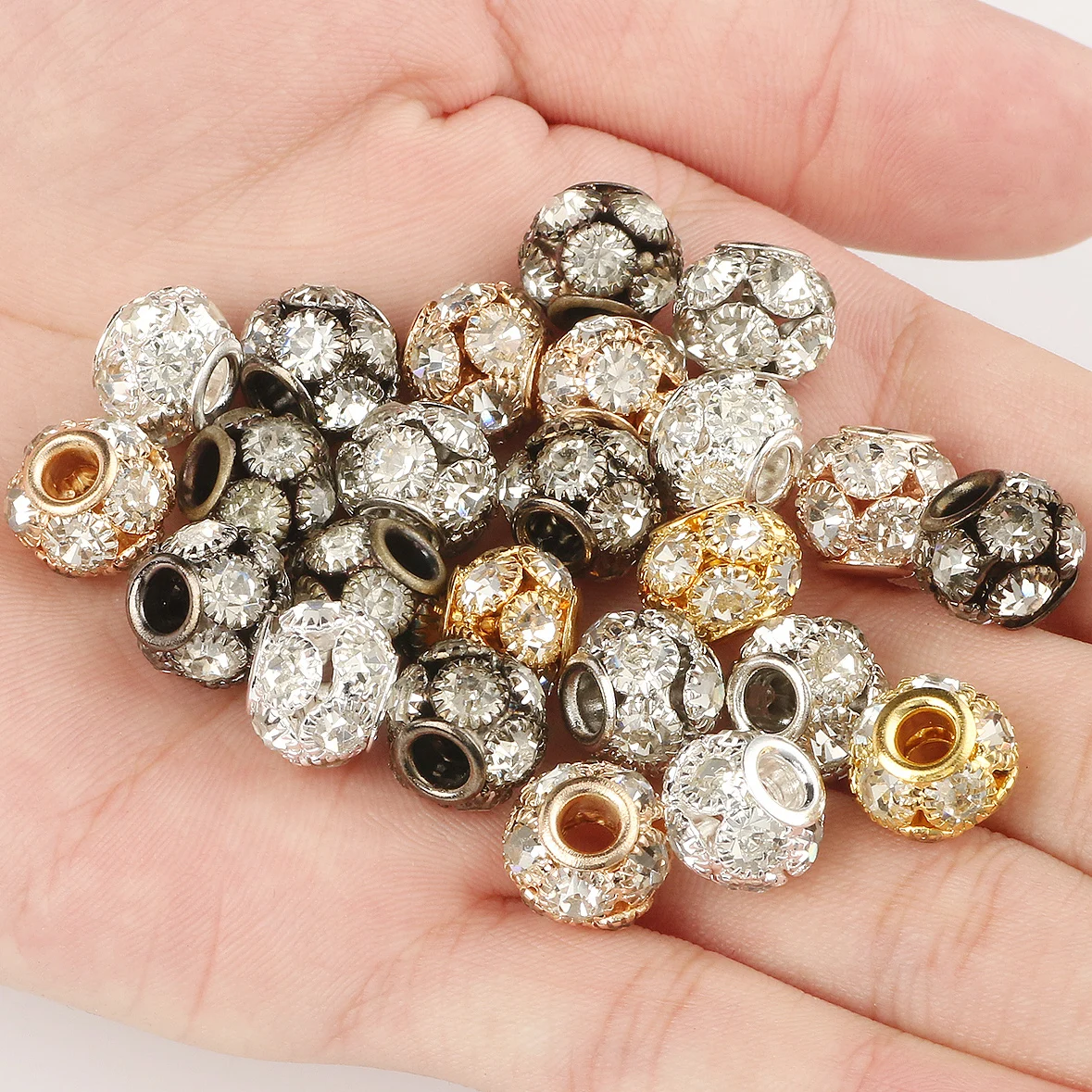 8 10 12 мм Хрустальный Шарик из страз бисер с большим отверстием медные Круглые