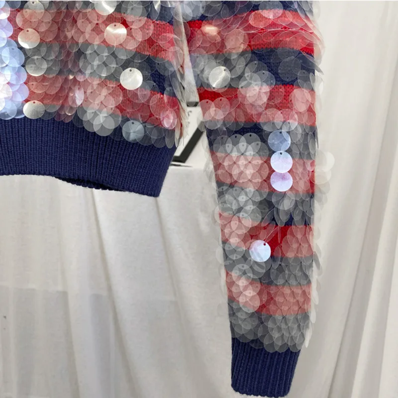 

2020 Autumn Winter New High Quality Sequins Long Sleeve Streetwear Round Neck Knitting Fashion Sweater Pullover K889