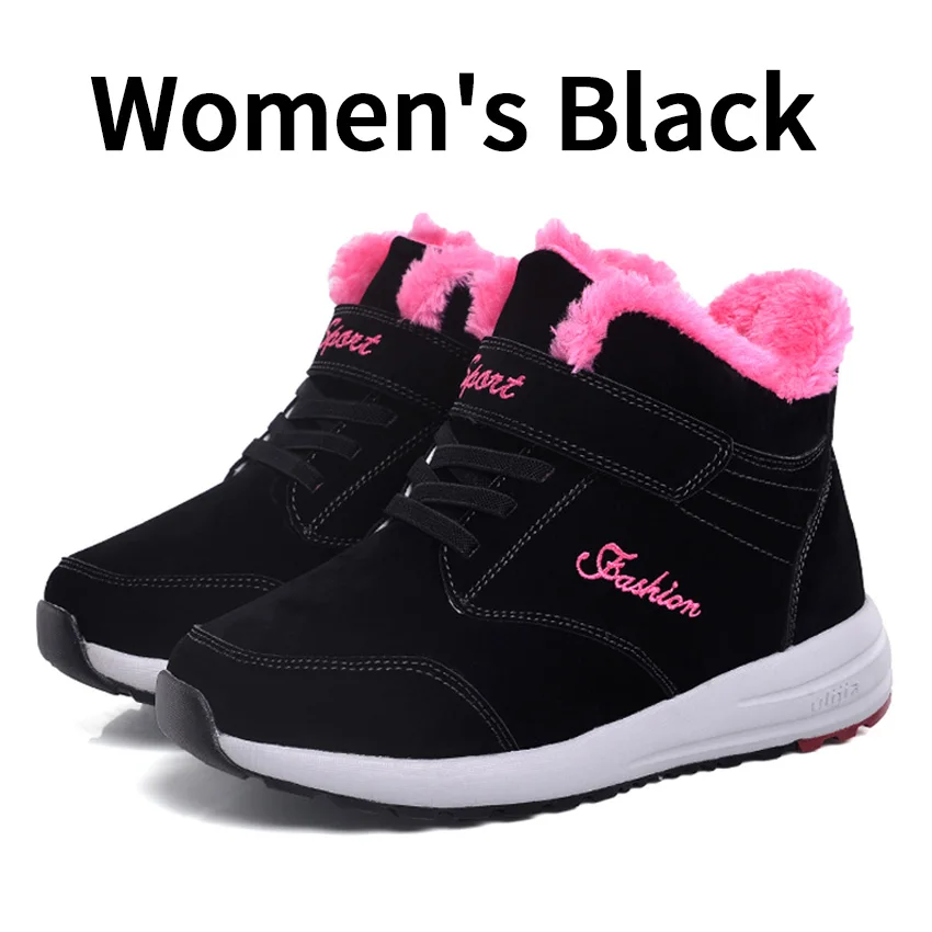 Woman Black BIMUDUIYU зимние сапоги; женская обувь; Зимние ботильоны унисекс на плоской подошве; женские теплые плюшевые повседневные хлопковые кроссовки размера плюс - Цвет: Woman Black