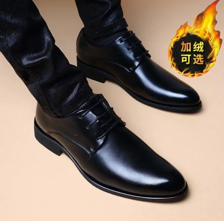 Мужские кожаные ботинки в британском стиле повседневные теплые высокого