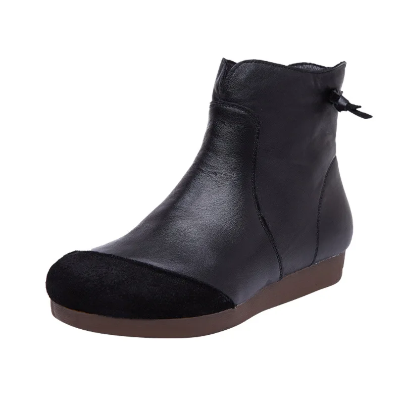 

Johnature Platform Boots Round Toe Zip Women Shoes Genuine Leather 2021 New Winter Flat With Sewing Retro Leisure Ankle Boots