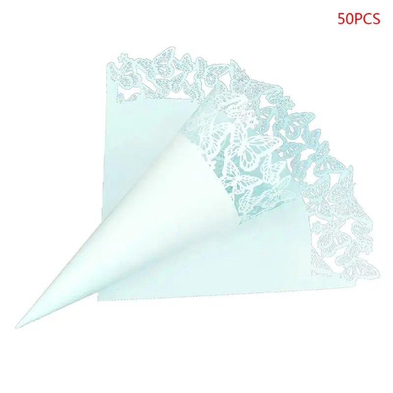 

50pcs Laser Cut Butterfly Lace Laying Petal Candy Wedding Party Favors Confetti Cones Paper Cone Decoration Supplies Gifts