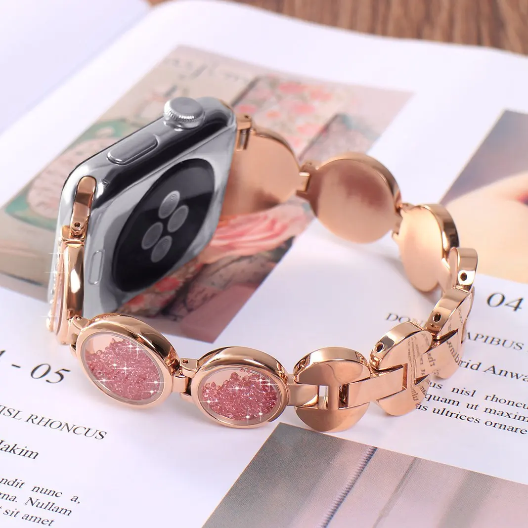 

Bling Women Diamond Strap For Apple Watch band 44mm 42mm 40mm 38mm Stainless Steel Bracelet Correa For Apple watch 7 45mm 41mm