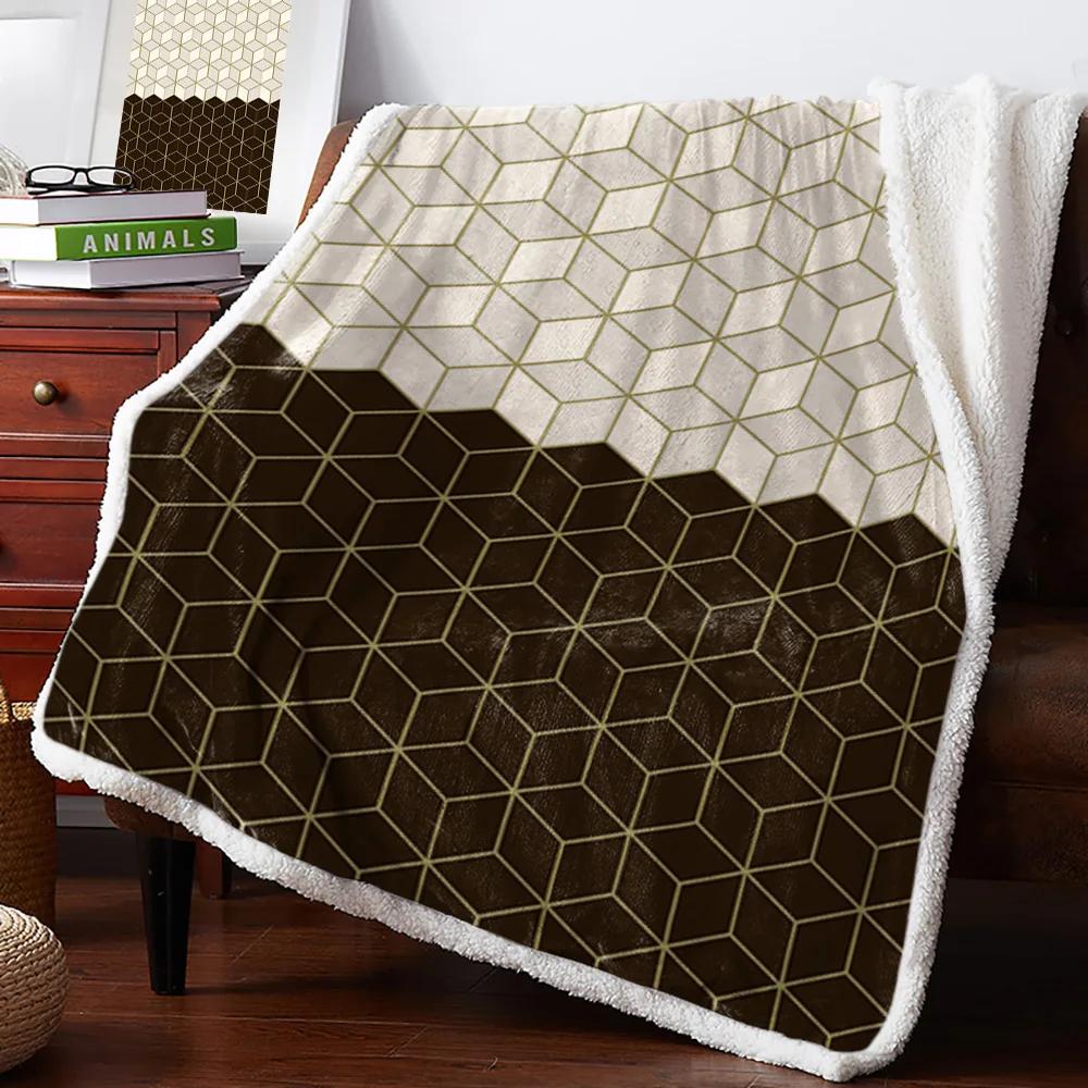 Зимнее кашемировое шерстяное одеяло современное геометрическое Сетчатое