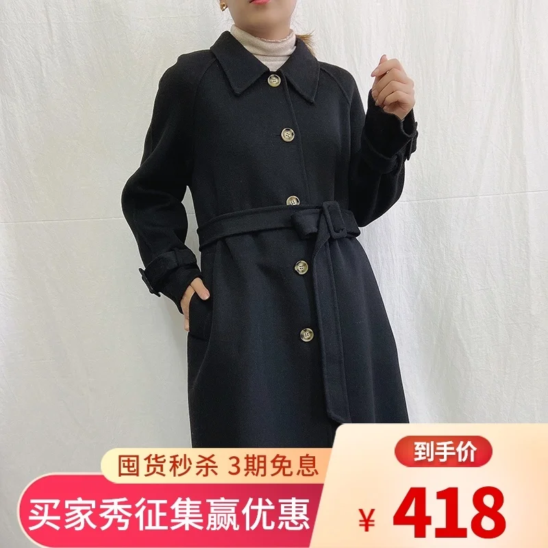 

2021 winter Korean fashion double-sided cashmere coat women's medium and long wool tweed coat small coat