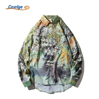 covrlge mens shirts tide brand flower shirt oil painting printing loose shoulders casual fashionable clothing mcl311