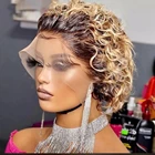Хайлайтер медовая блондинка короткие курчавые кудрявые волосы 13x1 парик на сетке человеческие волосы парики для черных женщин бразильские волосы без повреждений