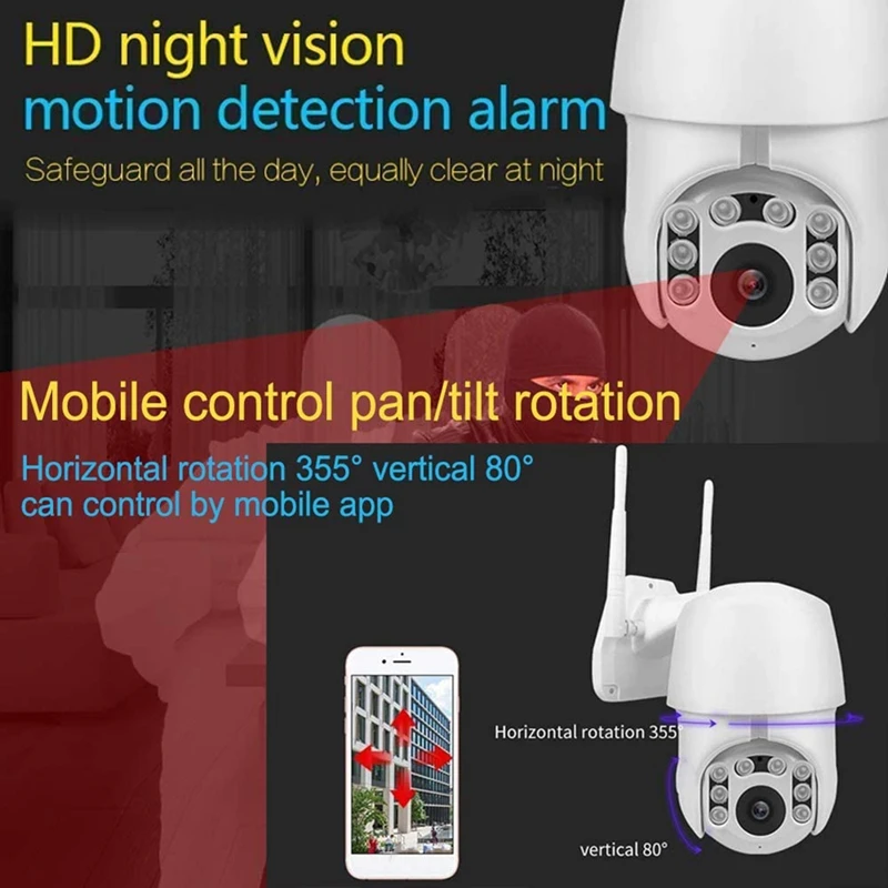 

WiFi Security Camera System Wireless PTZ IP 1080P IP66 Waterproof Night Vision Detection Alarm Remote Smart Camera