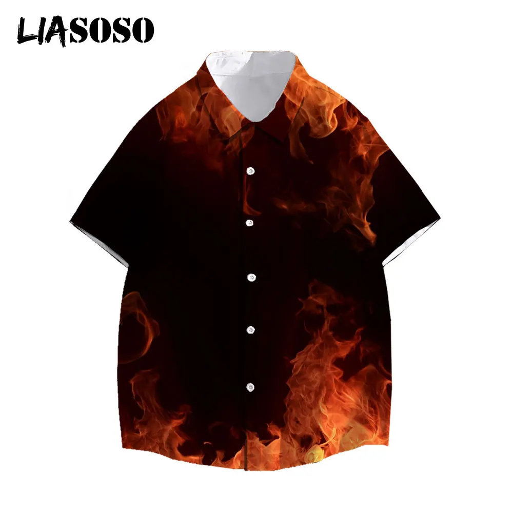 

LIASOSO Newest Art Flame Summer Men Women Casual Shirts Fashion Printed Short-Sleeve Shirts Holiday Streetwear 3D Print