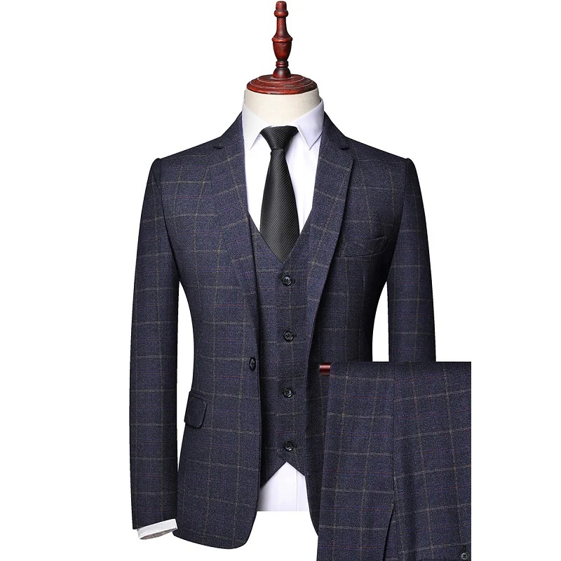 

Мужские повседневные костюмы в клетку, Новое поступление весна 2021, мужское свадебное платье, куртка + брюки + жилет, мужские 3 предмета