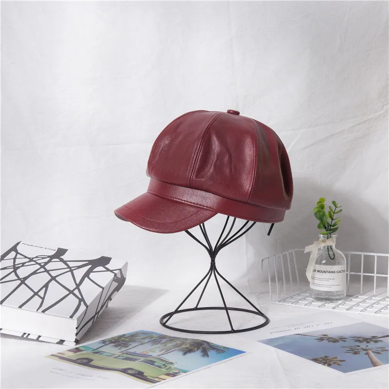 Береты из искусственной кожи винно красные береты для дам благородные