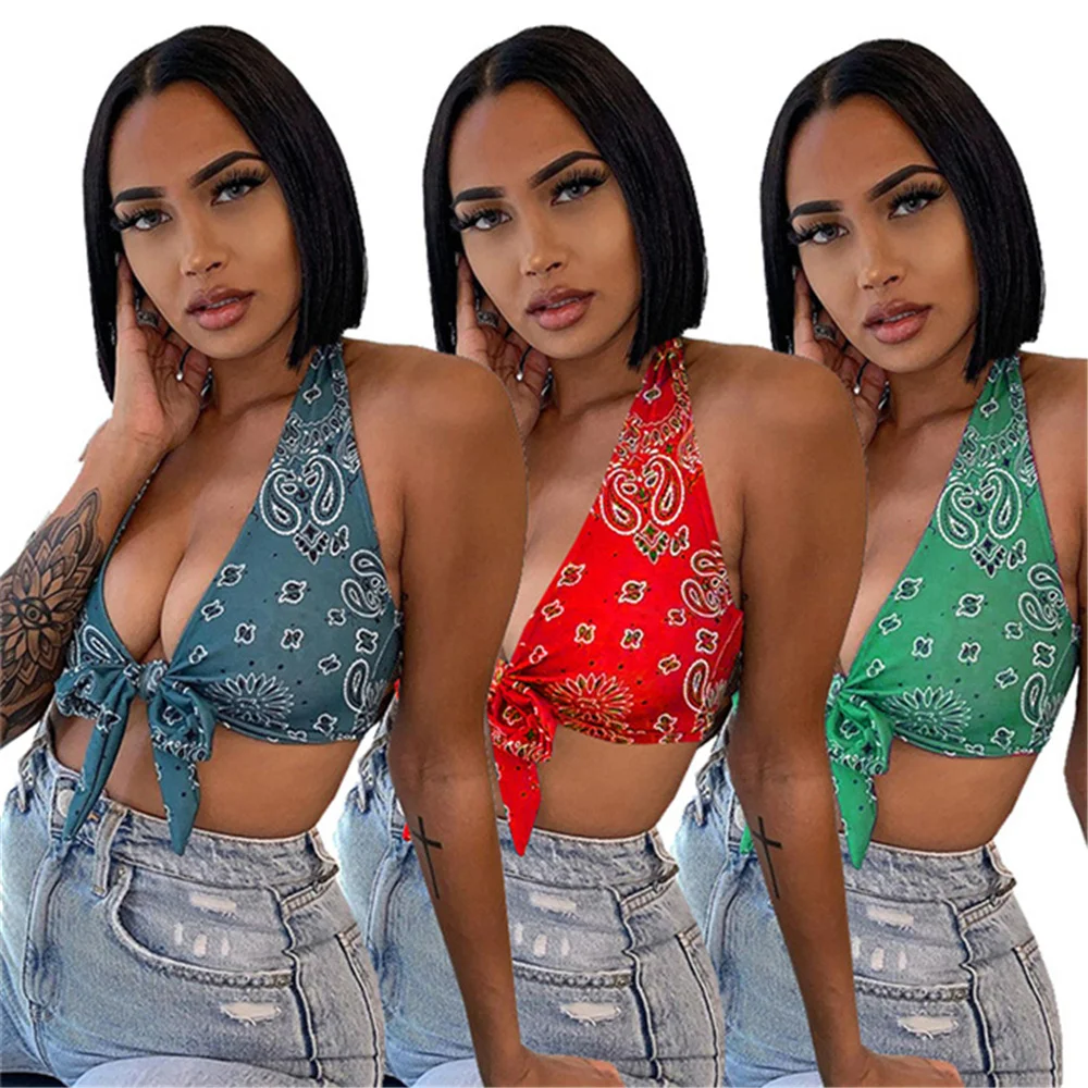 

RStylish Обёрточная бумага груди Пейсли печать повязки укороченные топы на бретельках для Для женщин 2021 летнее Клубное платье с низким вырезом ...