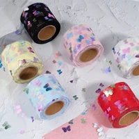 6cm 25yards colorful butterfly printed tulle organza mesh fabric diy handmade ribbon baby girl dress skirt headband supplies