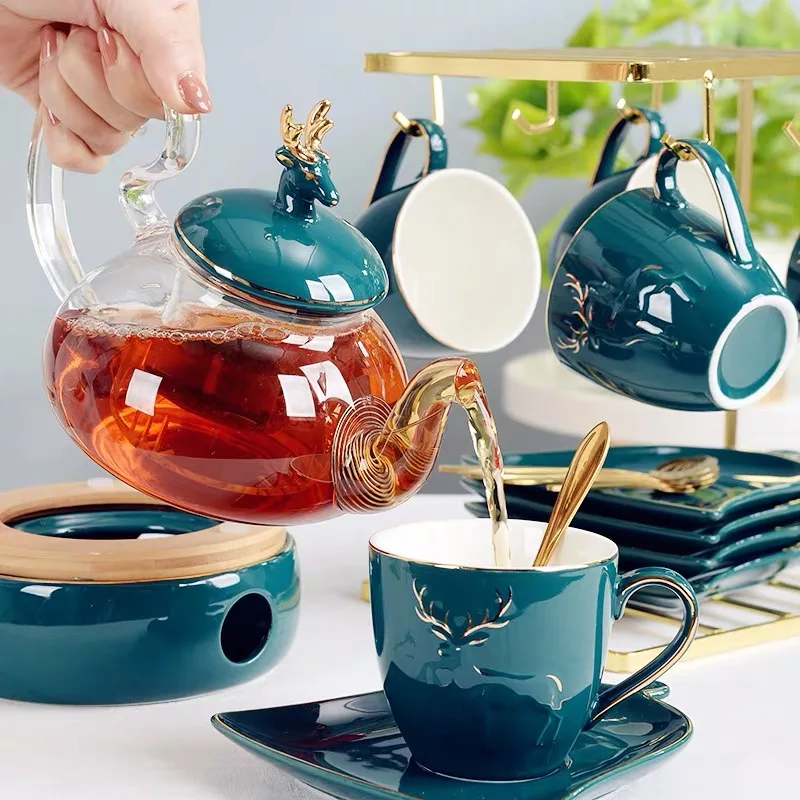 Керамическая чайная чашка Cofee в скандинавском стиле с стеклянным держателем для