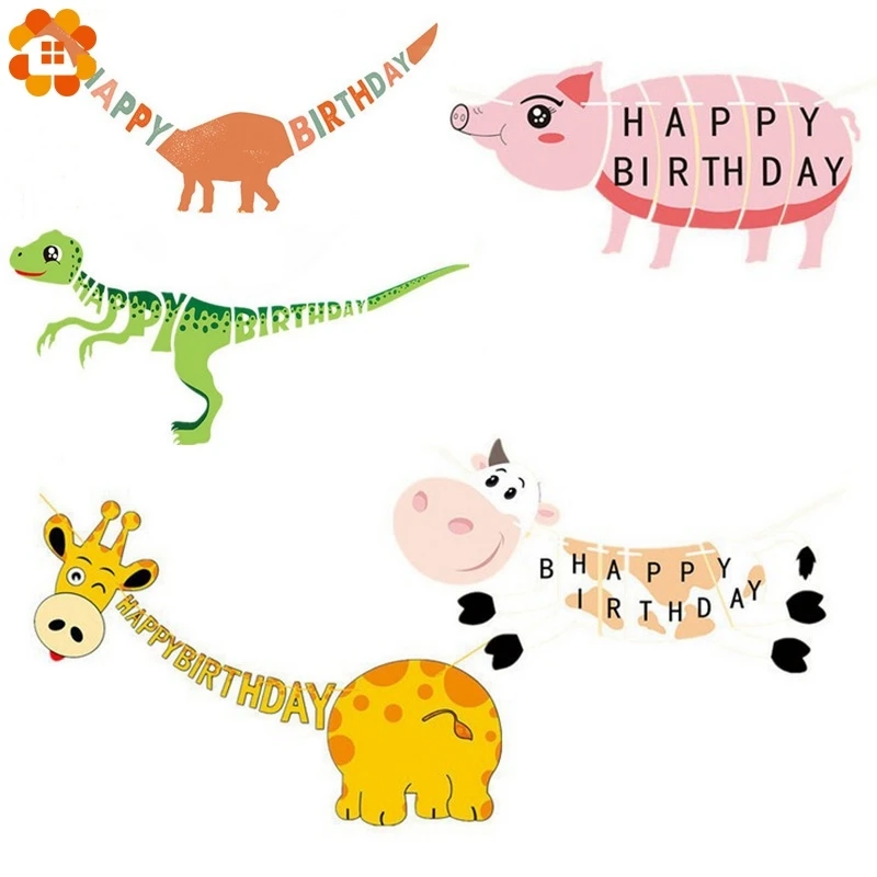 1Set Dinosaur Party Garland Happy Birthday Decorations Safari Jungle DIY Animal Banner Baby Shower Kids Boy Gifts Supplies - купить по