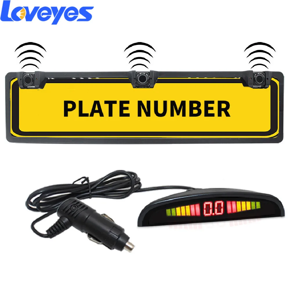

Sound Wireless Crescent Buzzing Alarm License Plate Frame Vehicle Back-up Rearview Radar Blind Spot Detection System PZ300L
