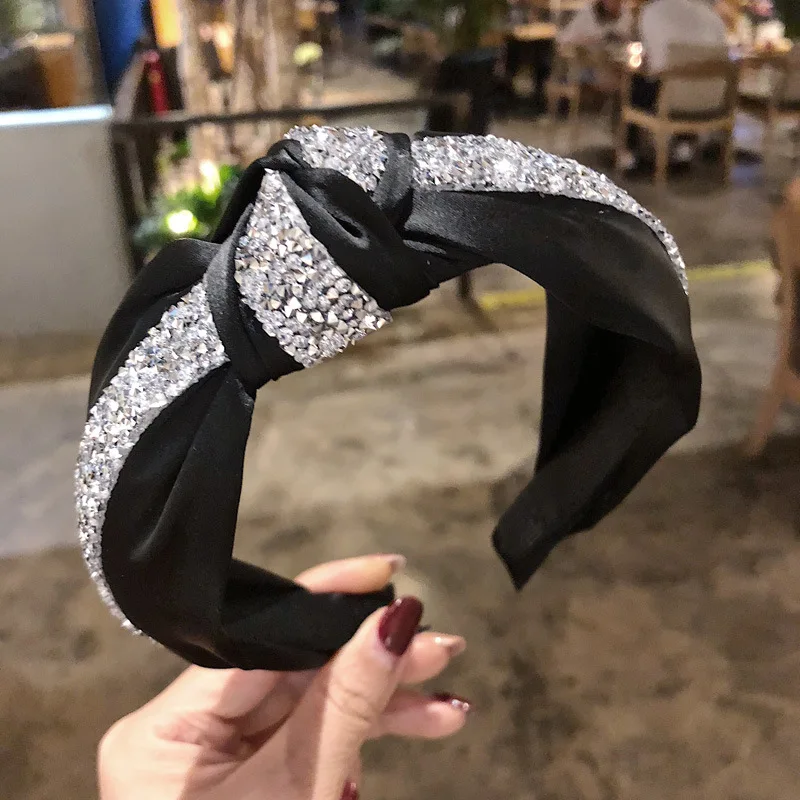Обруч для волос Женский со стразами сатиновый |