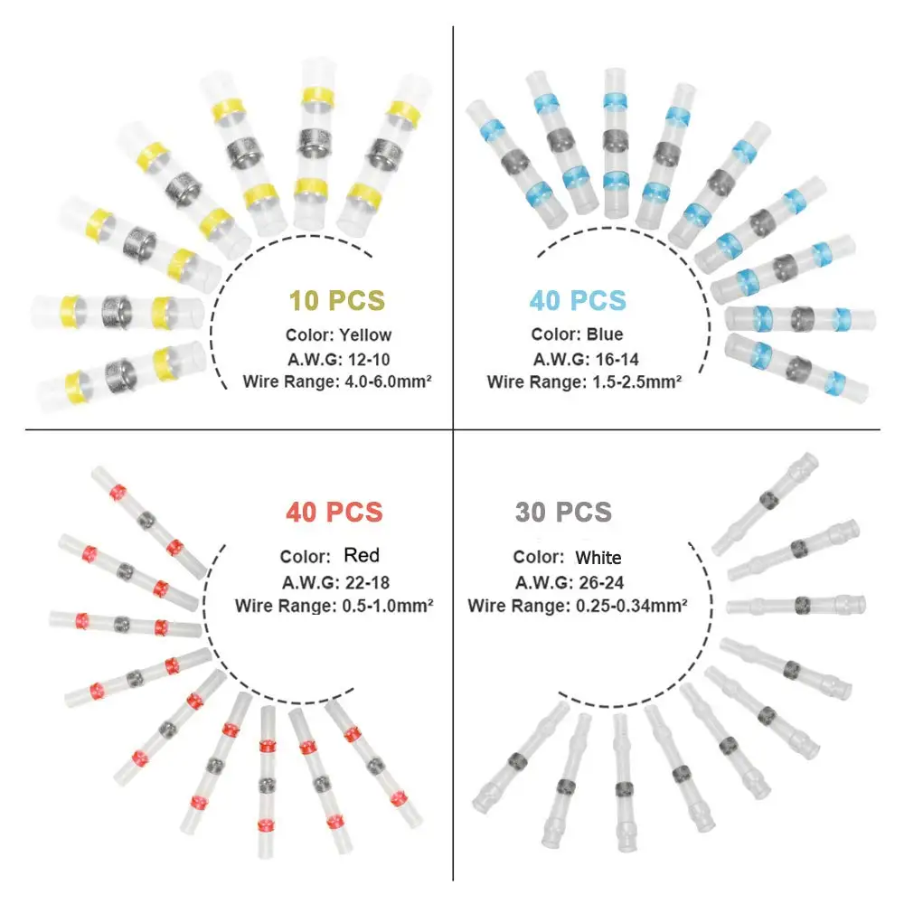 

480PCS Mixed Solder Seal Wire Connectors - Waterproof Heat Shrink Tubing, Heat Shrink Butt ConnectorsTerminals Insulated Marine