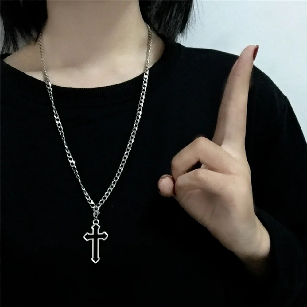 

New Fashion Cross Pendant Chain Cold Style Dark Gothic Boho Egirl Grunge Cross Necklace Personalized Kpop Unisex Sweater Chain