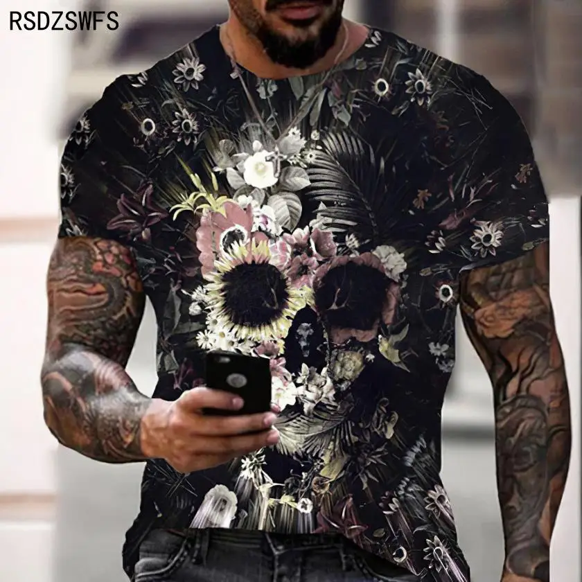 

Skull Pattern Men T-Shirt Horror Fashion O-Neck Oversized T-Shirt Summer Fashion Top Boy Clothing Large Streetwear Mens Hip Hop