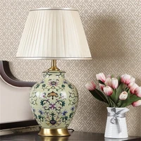 ourfeng table lamp ceramic led copper luxury desk light fabric bedside decorative for home foyer dining room bed room office
