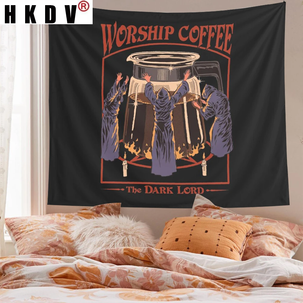 HKDV Tarot Coffee Dorm Boho Tapestry Wall Hanging Covering Rugs Background Cloth Beach Mat Blanket Art Bedroom Living Home Decor