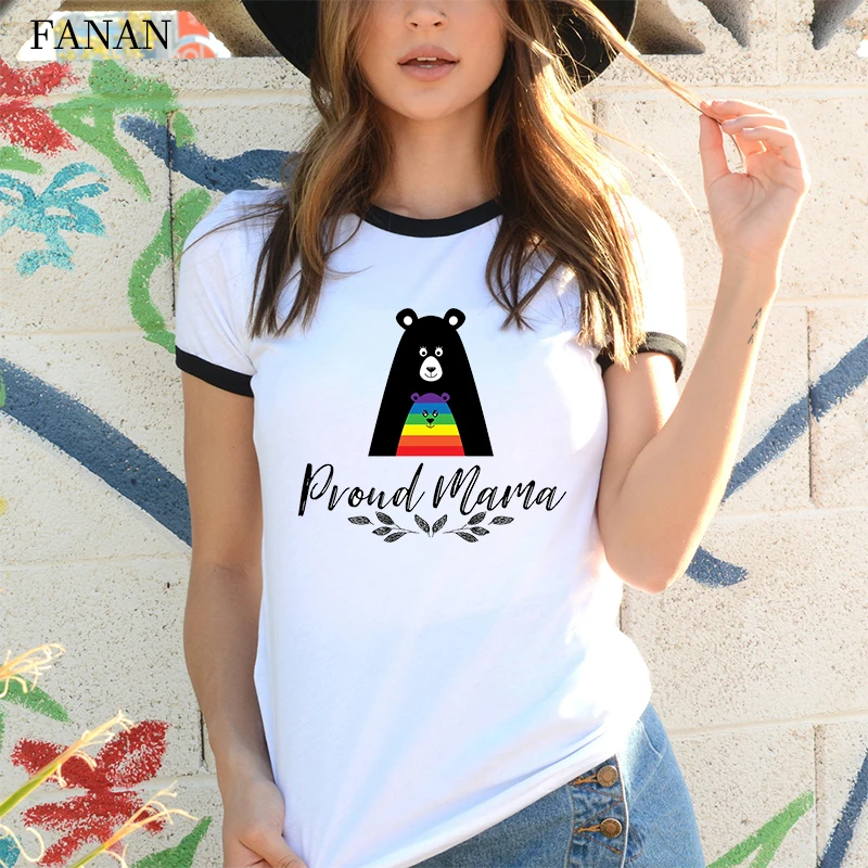 

2020 MAMA BEAR Letter Print Harajuku Women T shirt Cute Bear Graphic Tshirt Female Summer Street Wear Vogue T-shirt Clothes Tops