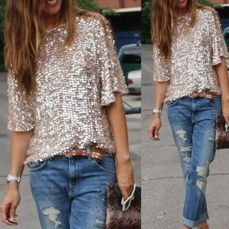 Новая темпераментная Элегантная Модная расшитая блестками блузка с воротником