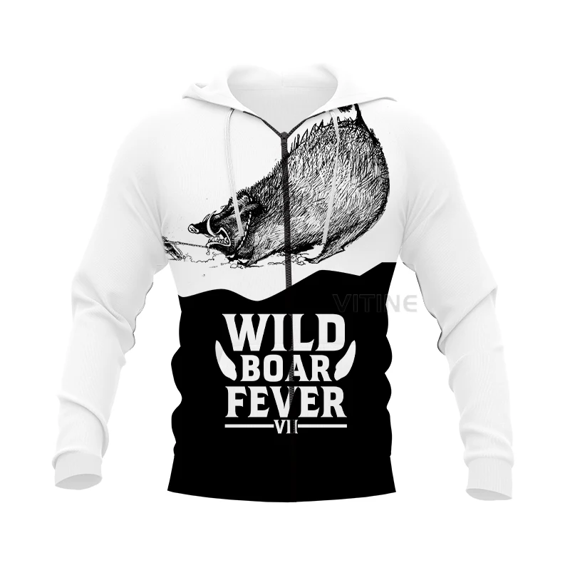 

New Fashion Hunting Graphic Spring Autumn Winter Hip Hop Casual Brand 3D Print Boar Zip Hoodie Polyester v10