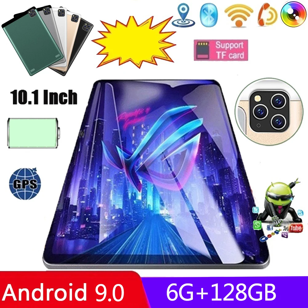 

Планшет на Android 10,1, экран 9,0 дюйма, 6 ГБ + 128 ГБ, Wi-Fi, две Sim-карты