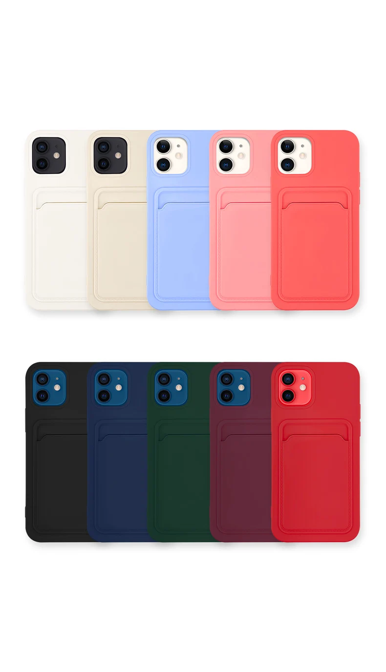 

original luxury card bag soft silicone shock proof phone case for iPhone 12 pro max 11 x xr mini 7 8 plus case rorotector cover