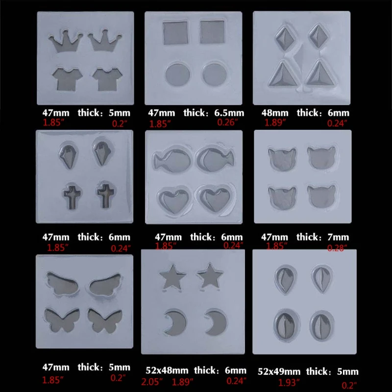 

N0HE 9 шт. серьги из эпоксидной смолы, подвески, литые формы, украшения, формы, серьги-гвоздики, силиконовая смола, форма, мини-инструмент