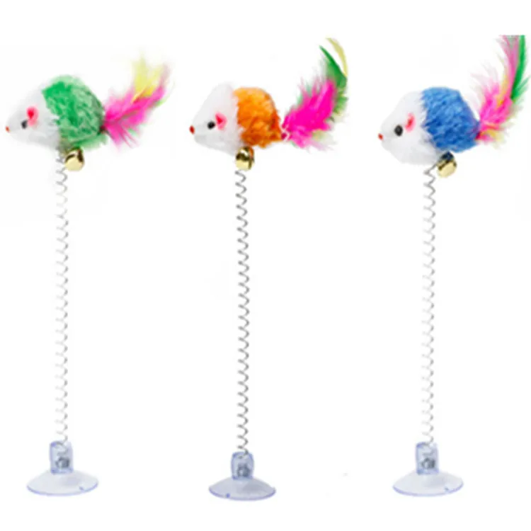 

1 Pc Swing Mouse Sucker Spring Feather With Bell Sound Factory Cat Toy