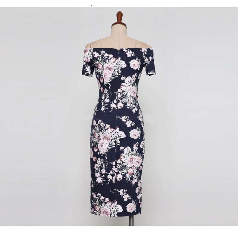 

Summer Strapless Slash Neck Sexy Vestidos Bodycon Knee-Length Sashes Floral Print Party Dress