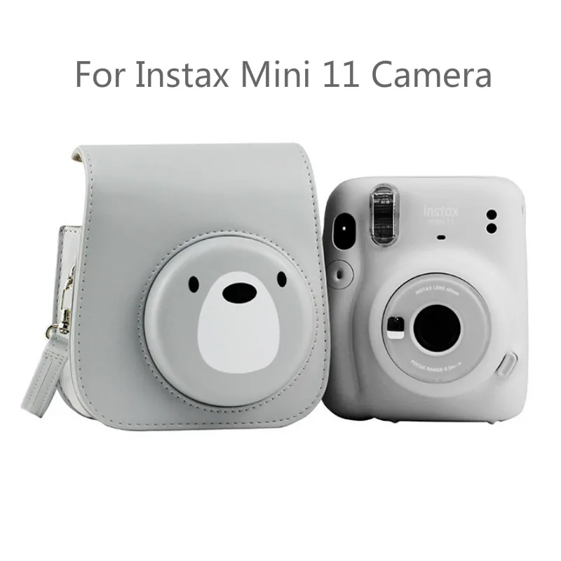 Чехол для камеры Fujifilm Instax Mini 11 сумка из ПУ кожи с серым медведем через плечо