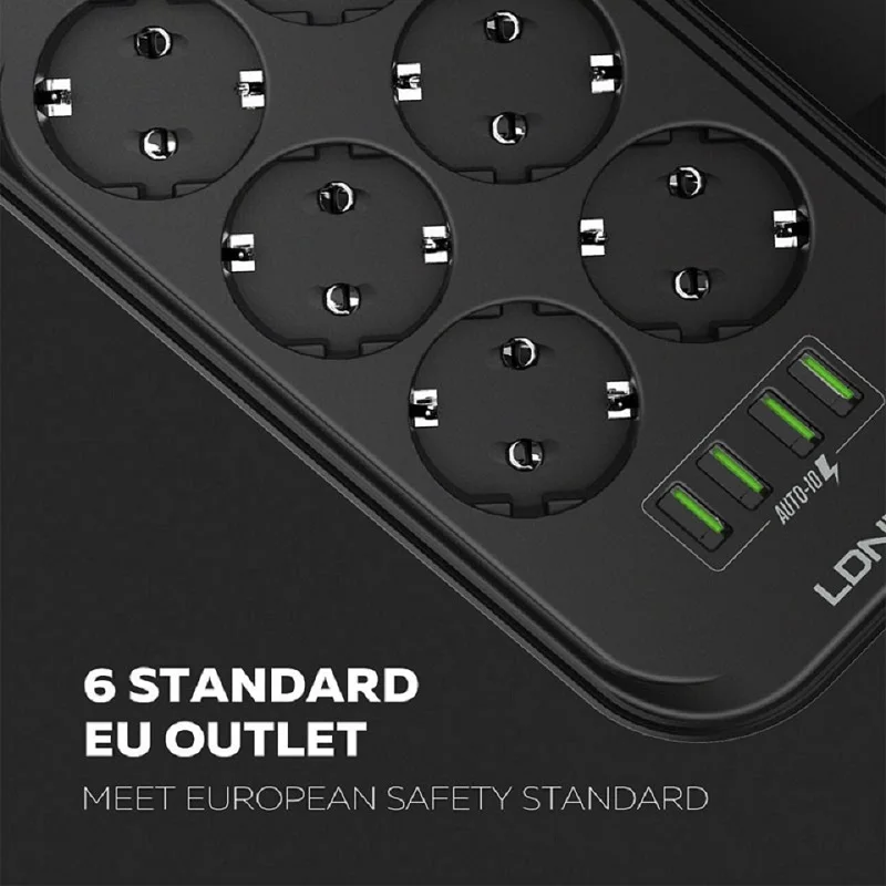 eu plug electronic power strip fast charging 4 usb 6 outlets for mobile phones 2500w 250v 2m extenfor home office network filter free global shipping
