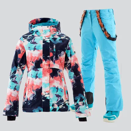 Color 14 GSOU Снежный водонепроницаемый лыжный костюм Женская лыжная куртка брюки Новая женская зимняя уличная лыжная куртка для сноуборда брюки сноуборд наборы - Цвет: Color 14