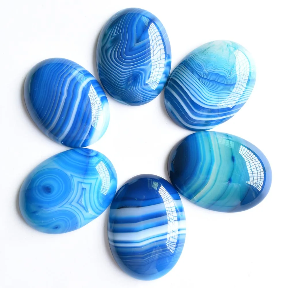 

Free shipping 6pcs/lot Wholesale 30x40mm natural blue stripe onyx Oval CAB CABOCHON beads for jewelry accessories making