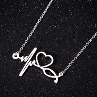 ladies simple stainless steel doctor medical stethoscope electrocardiogram necklace female fashion love heartbeat ladies clavicl