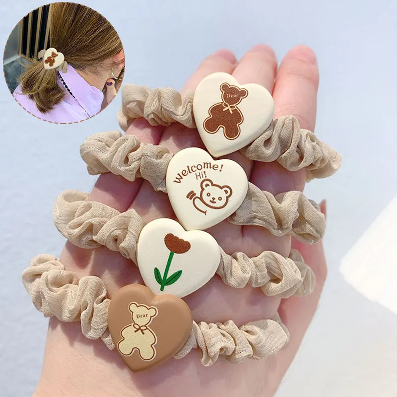 

Women/Girls Love Bear Rubber Band Handmade Hair Ring Simple Net Red Ins Temperament Head Rope Dual-Use Hair Rope Headdress