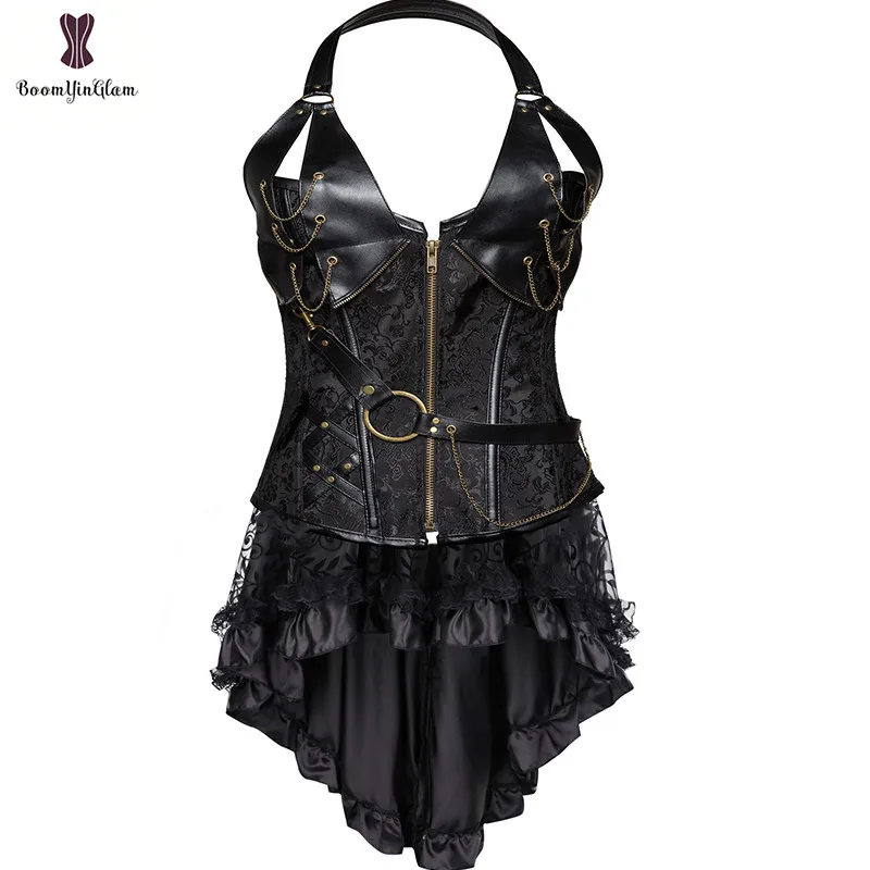 908 black with Skirt Размера плюс в викторианском стиле асимметричное атласная с рюшами с кружевной отделкой Готический юбки Для женщин корсет Винтаж юбка в стиле стимпанк 937 - Цвет: 908 black with Skirt