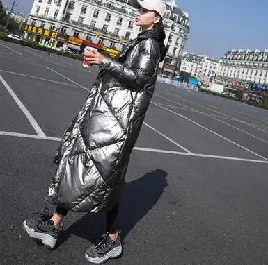 В ретро-стиле Harajuku больших размеров длинные Водонепроницаемый теплый пуховик белого парка-пуховик с утиным пухом Для женщин пальто, зимняя верхняя одежда женский JM091 - Цвет: Gray