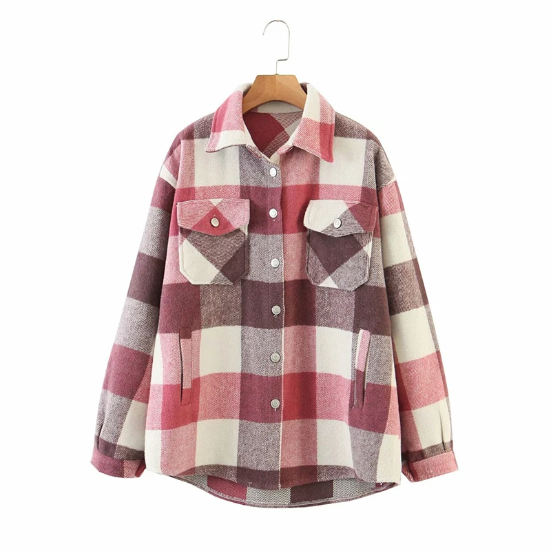 

Streetwear women woolen thick shirts autumn fashion ladies plaid shirt female chic oversize top casual girls blouses