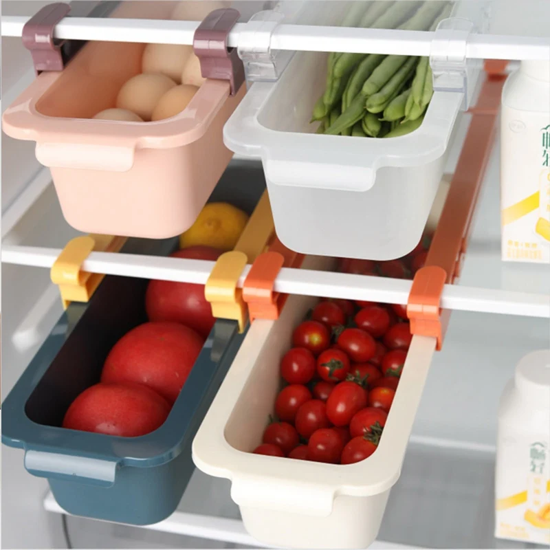 

Rectangular Pull-out Fridge Organizer Slide Under Shelf Drawer Box Rack Holder Refrigerator Kitchen Fruit Food Egg Storage Box